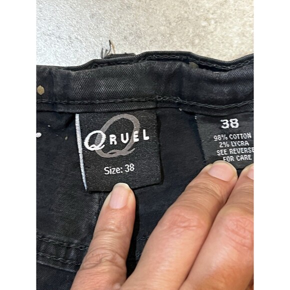 Vintage Qruel Jeans Mens 38x28 Black Paint Splattered Design Straight Leg - Picture 6 of 6